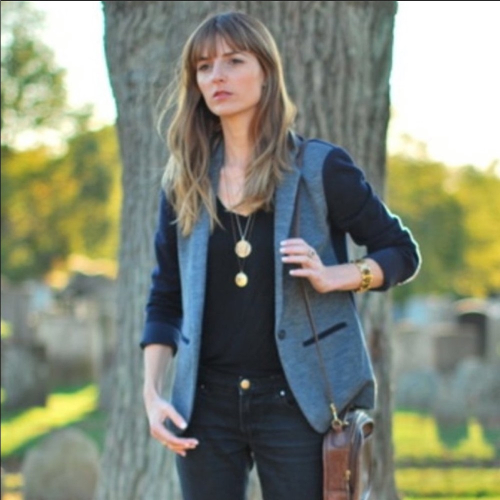 J Crew Wool Contrast Knit Wool Blend Blazer 11386